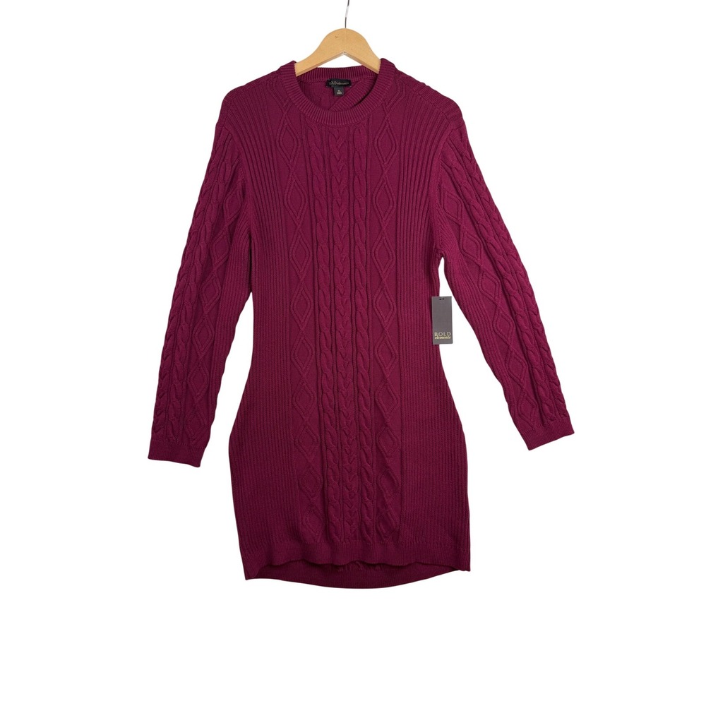 New Bold Elements Cable Knit Long Sleeve Keyhole Back‎ Sweater Dress size XL Red